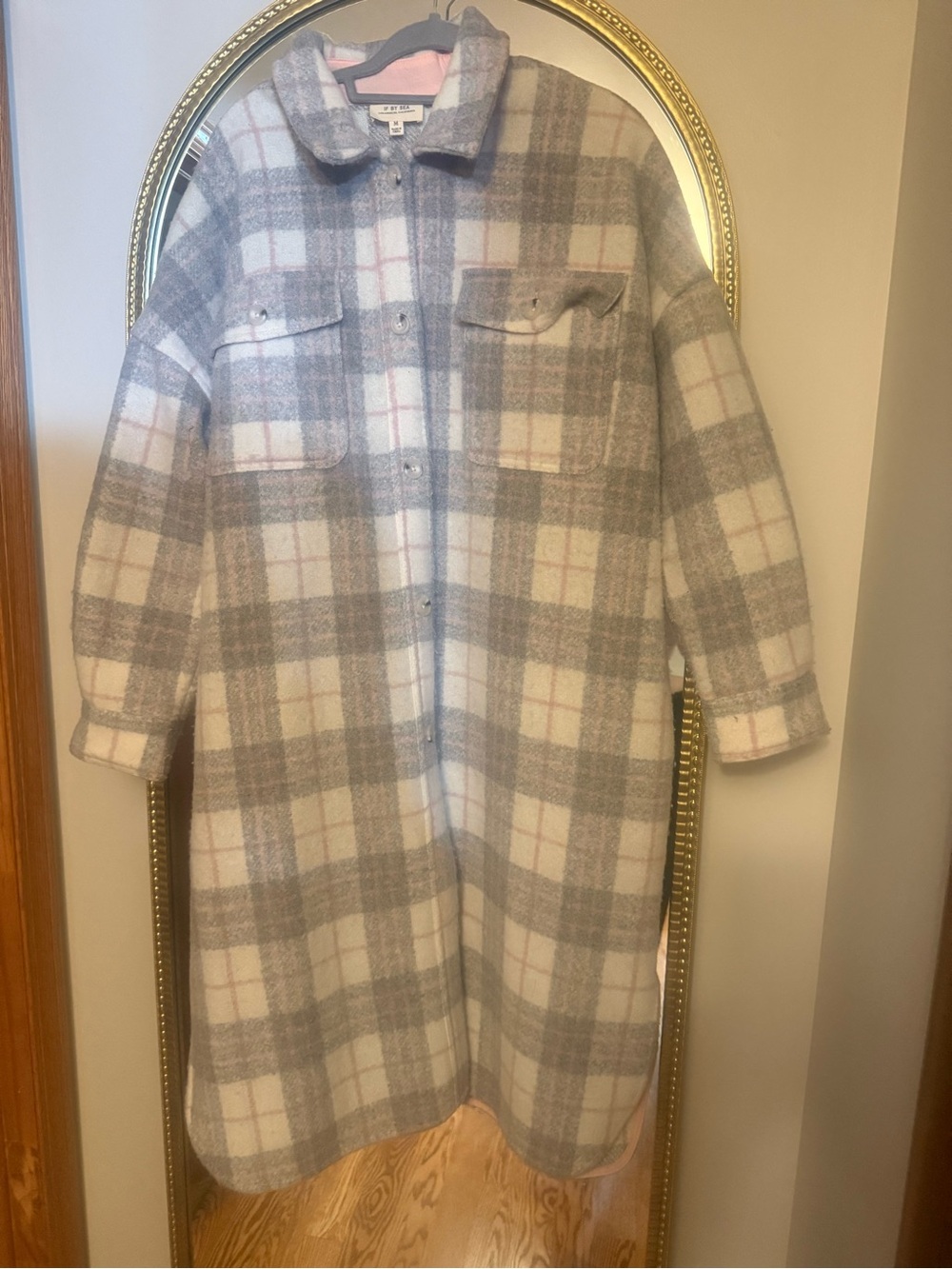Long Plaid Shacket Coatigan - Gray & White